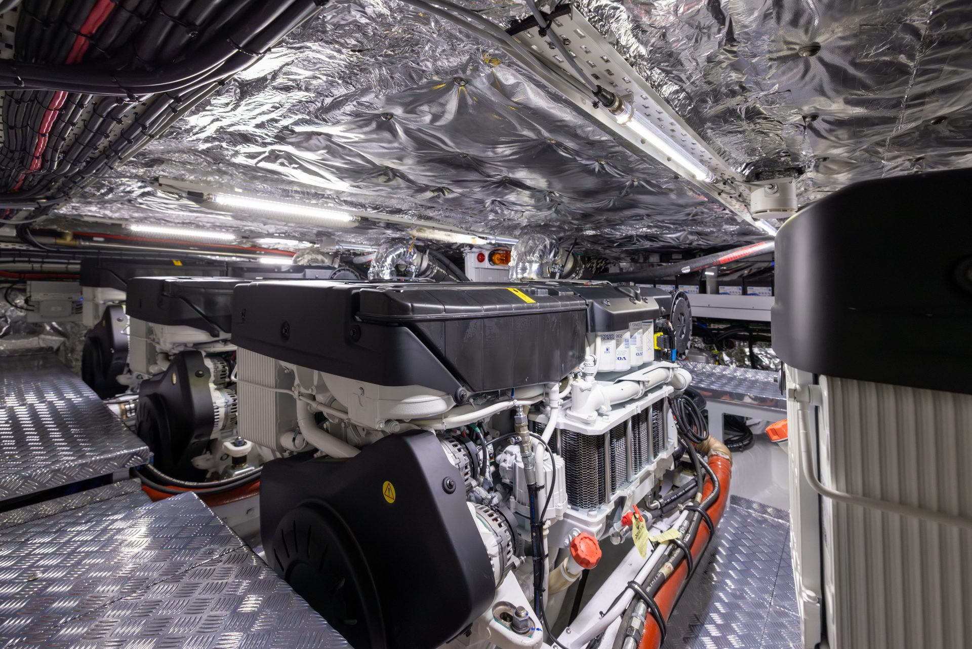 Mangusta Yachts engine room with advanced machinery