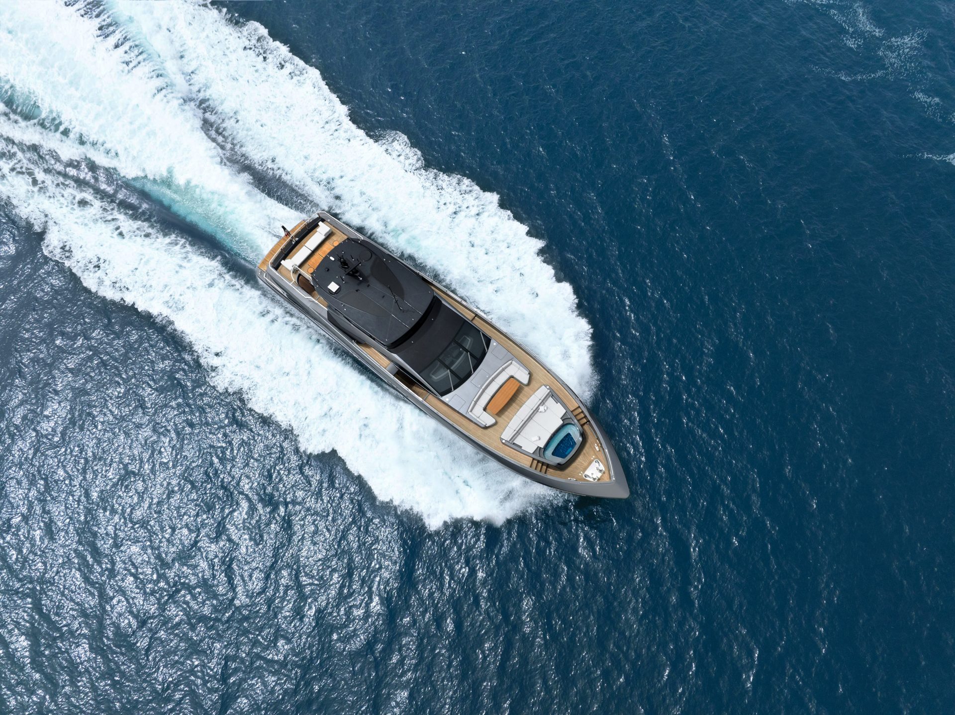 Mangusta yacht cruising on open blue sea