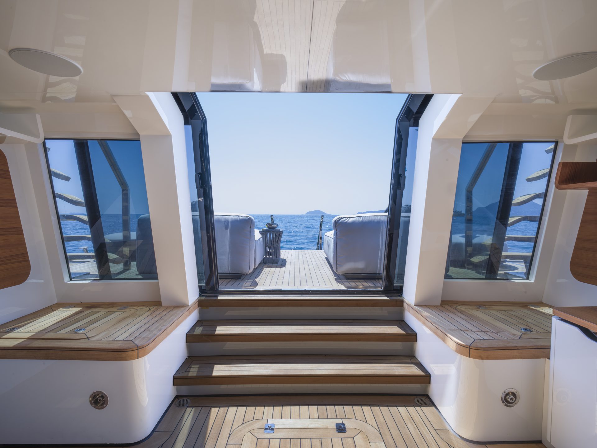 Mangusta Yachts luxury deck view ocean horizon