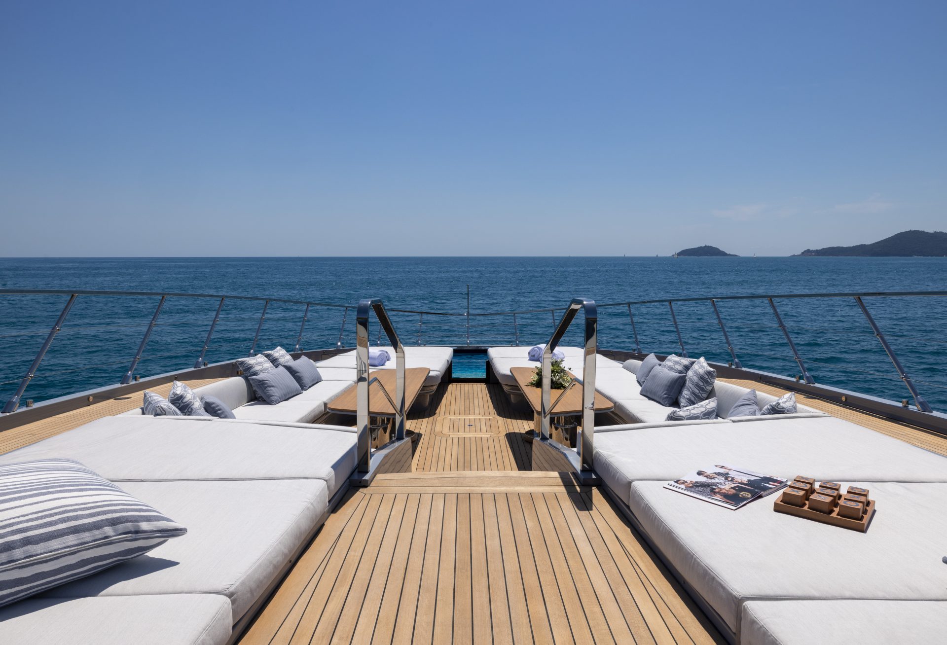 Luxurious Mangusta yacht deck with ocean view
