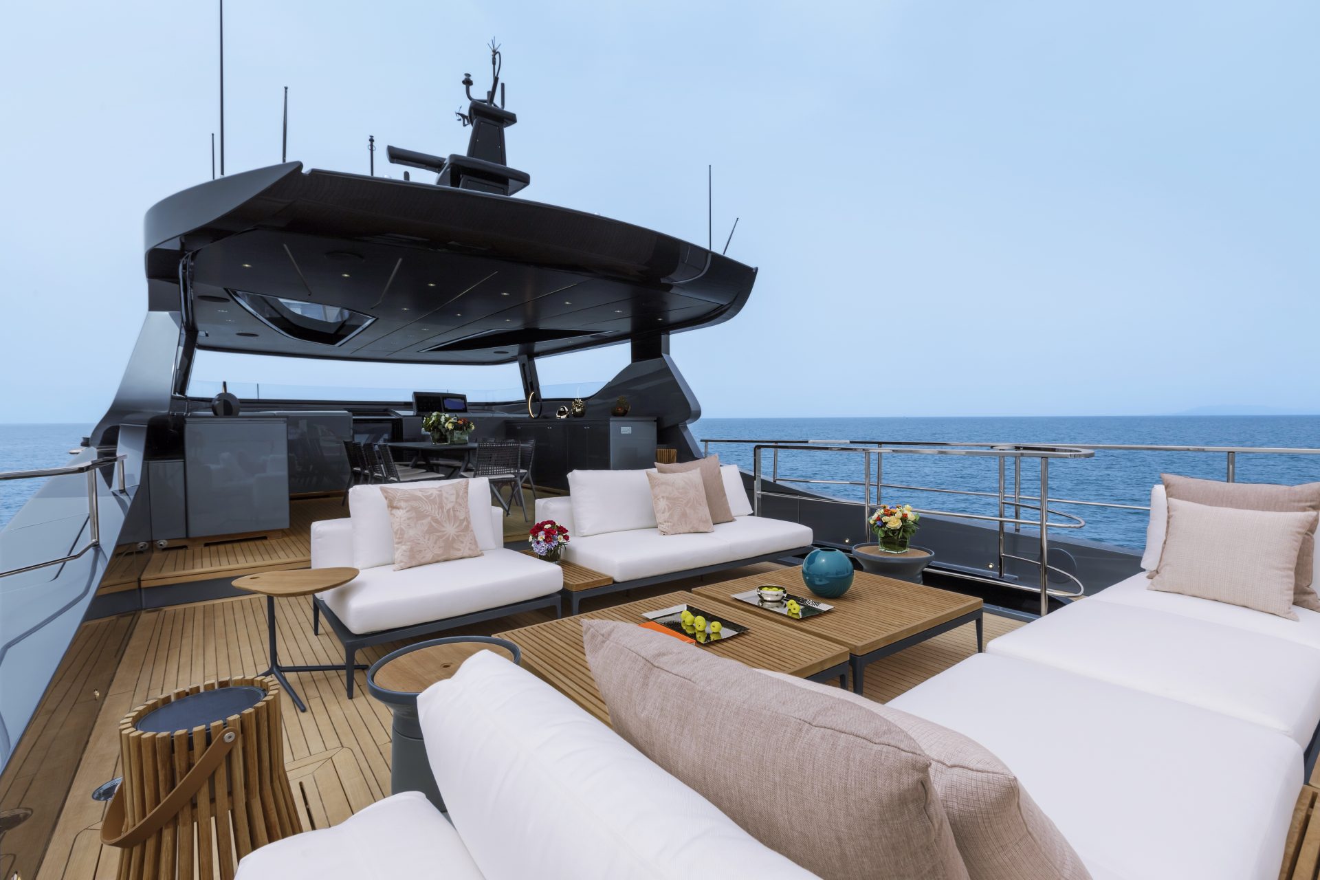 Mangusta Yachts luxurious deck with ocean view
