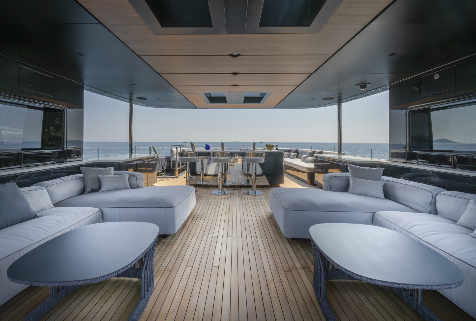 Luxurious deck lounge on Mangusta yacht