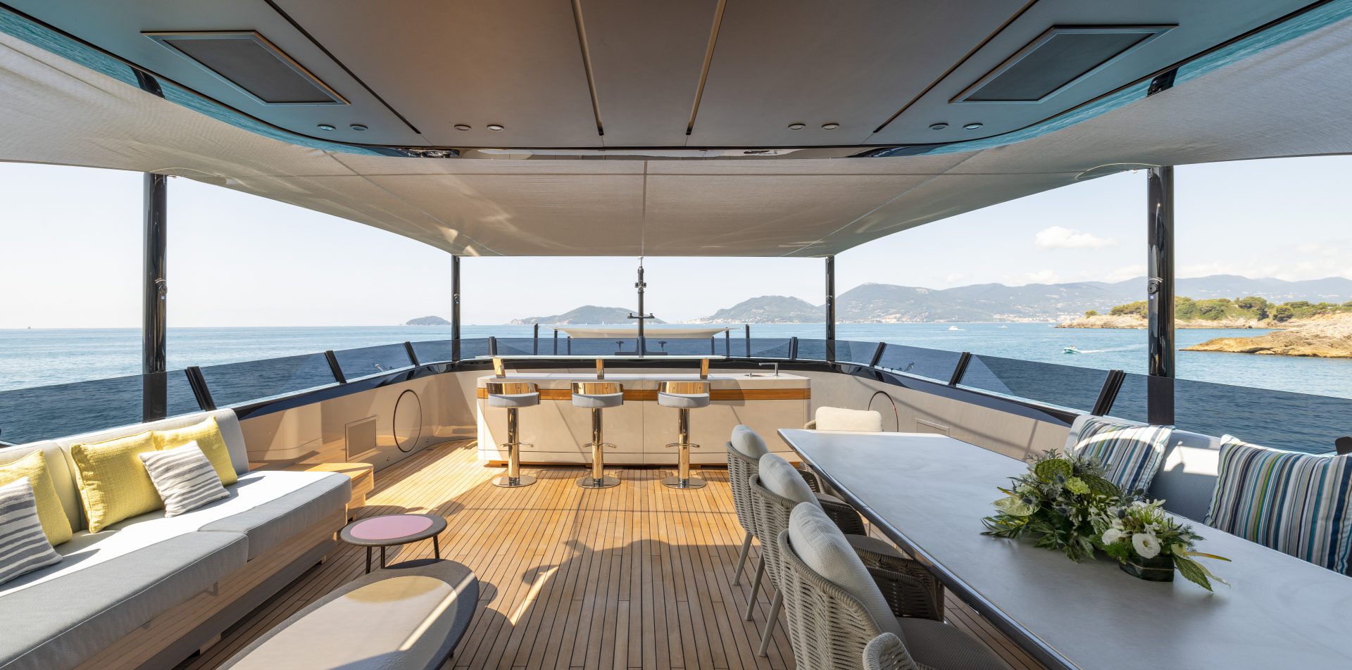 Luxurious yacht deck with sea view
