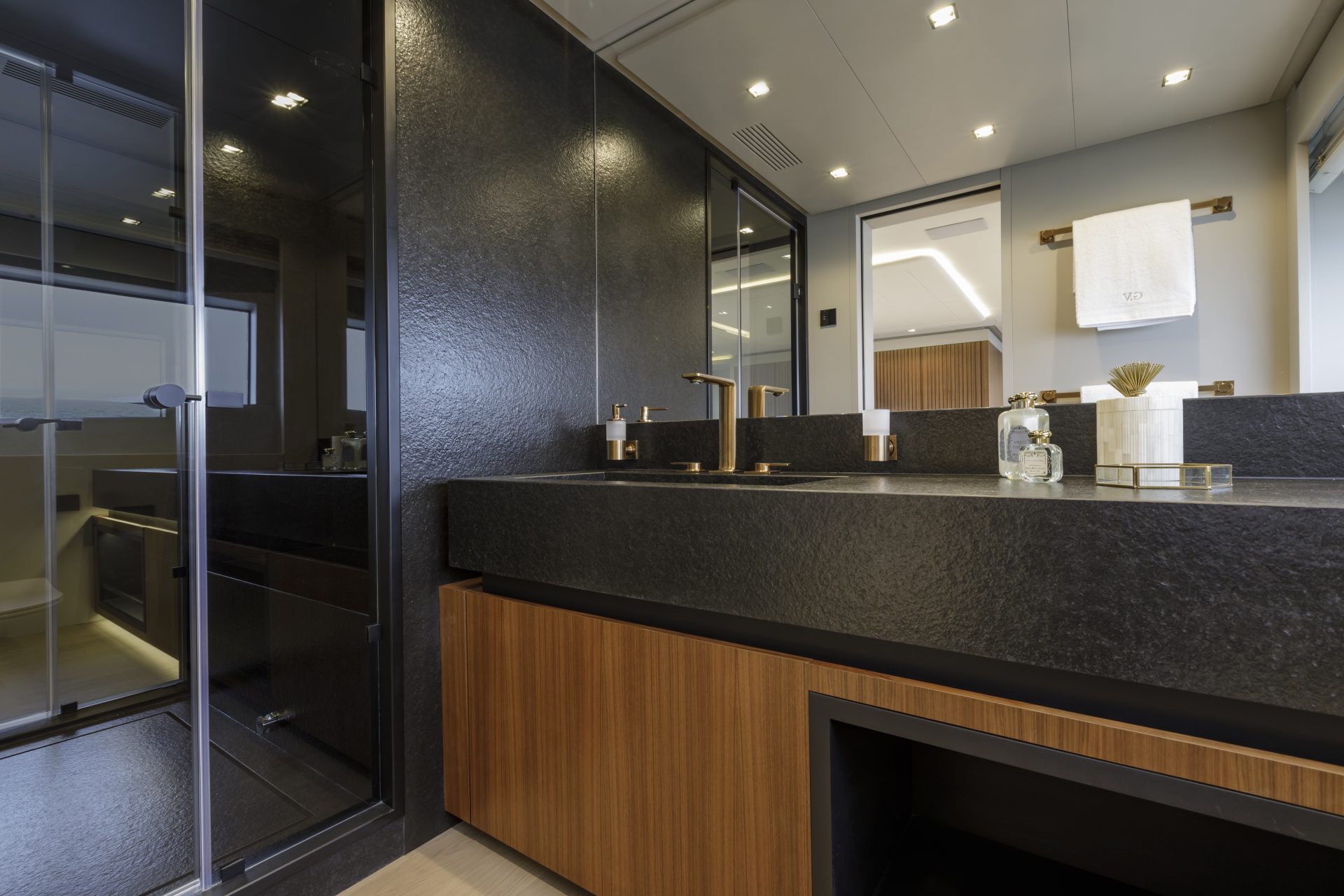 Luxury yacht bathroom with modern design elements