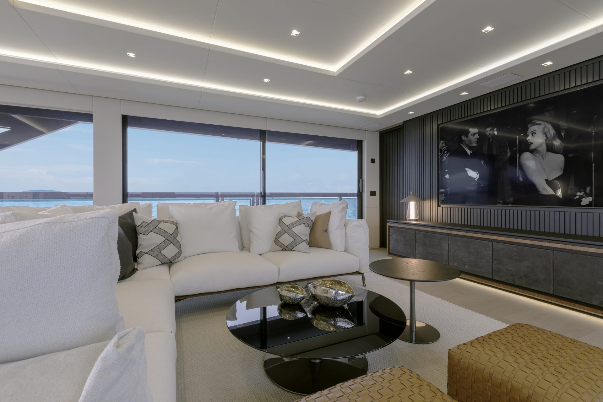 Luxurious Mangusta yacht lounge interior
