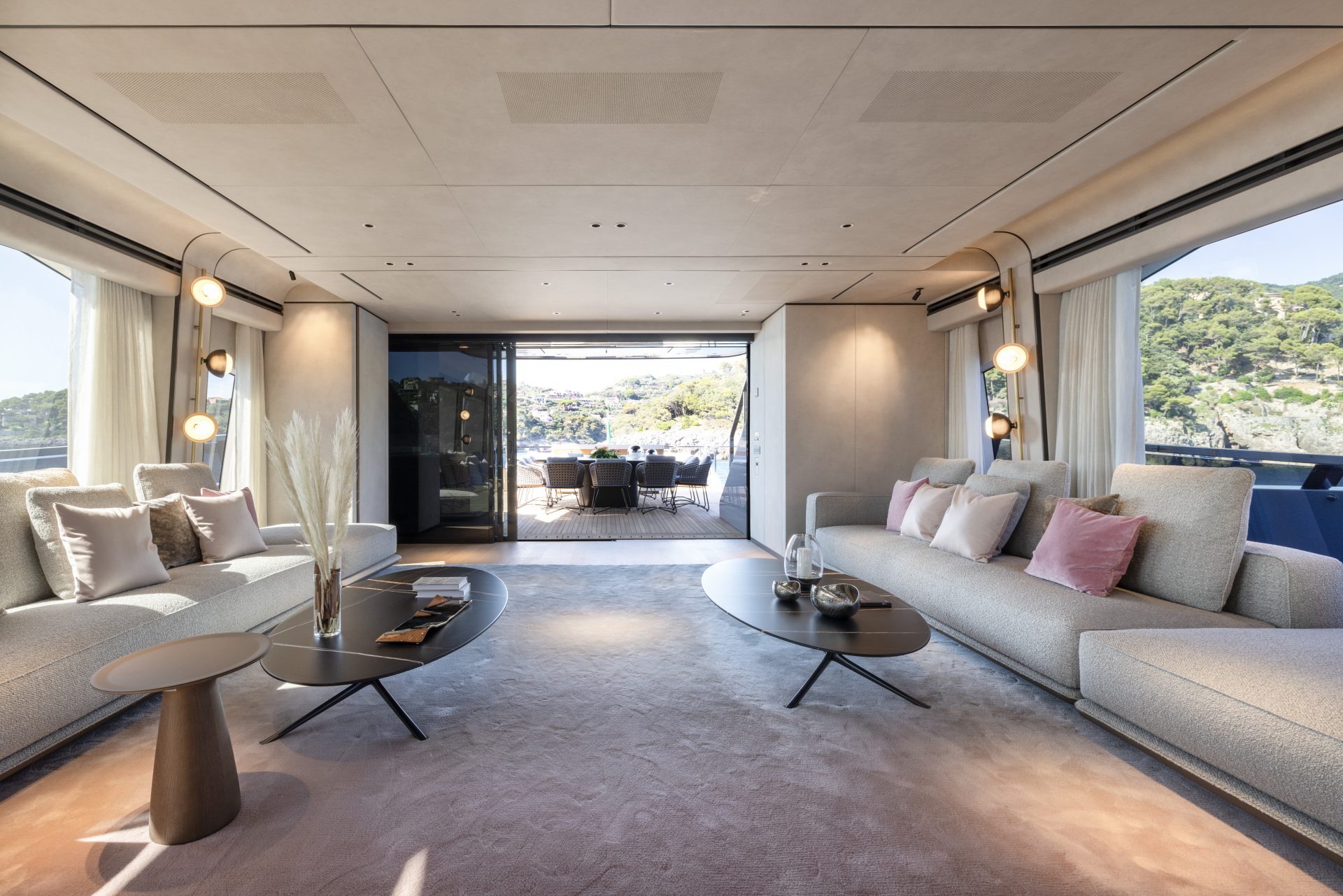 Luxurious Mangusta Yachts interior lounge