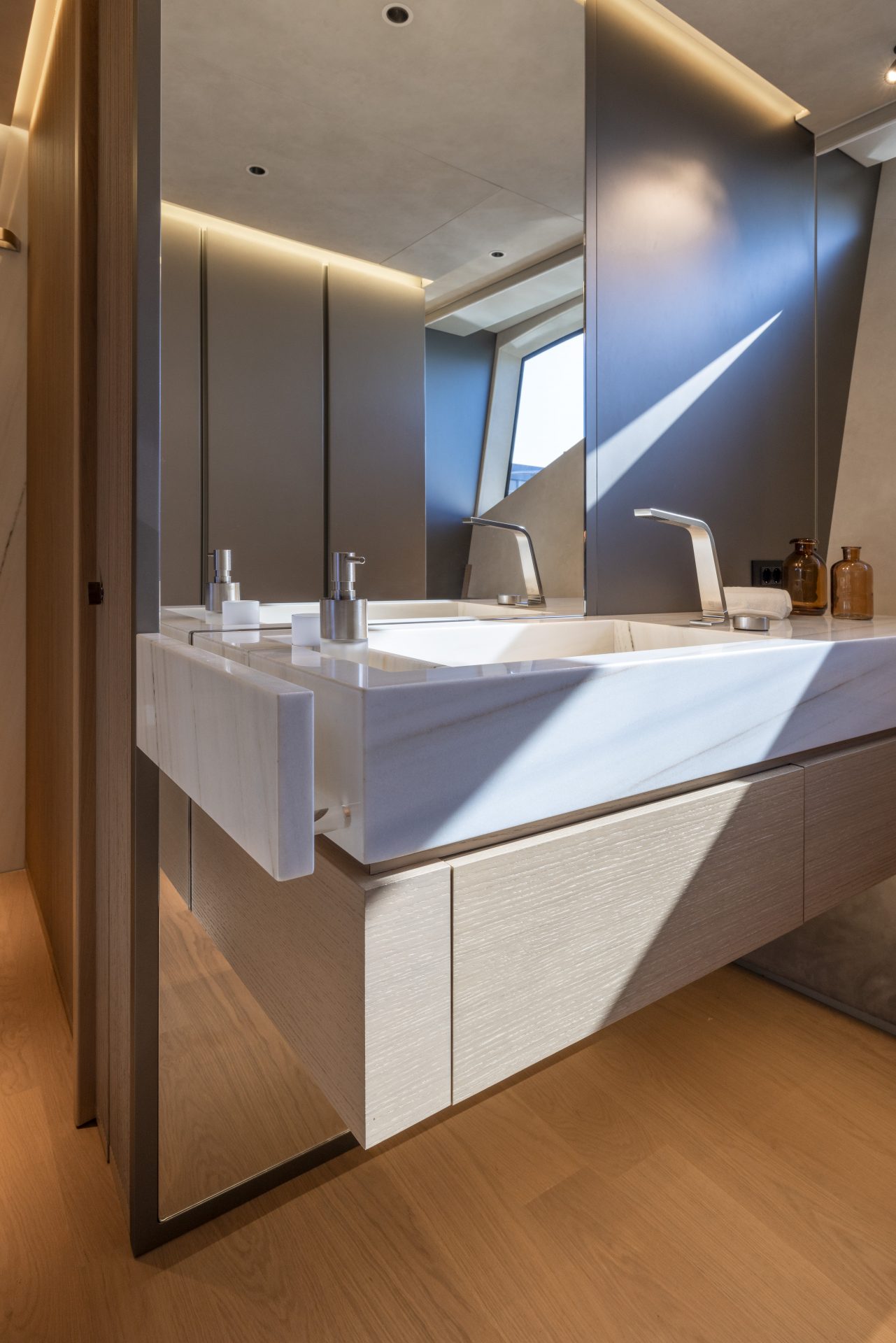 Luxury yacht bathroom with modern design.