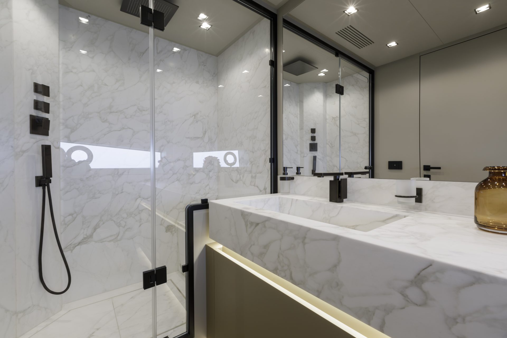 Luxury yacht bathroom with marble fittings