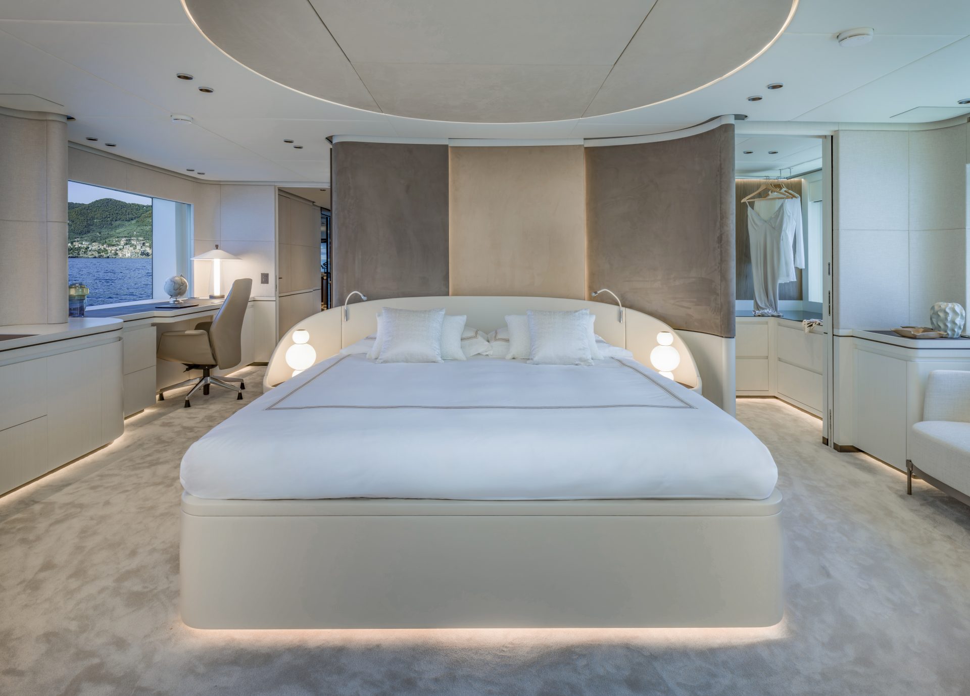 Luxurious master suite aboard Mangusta Yacht