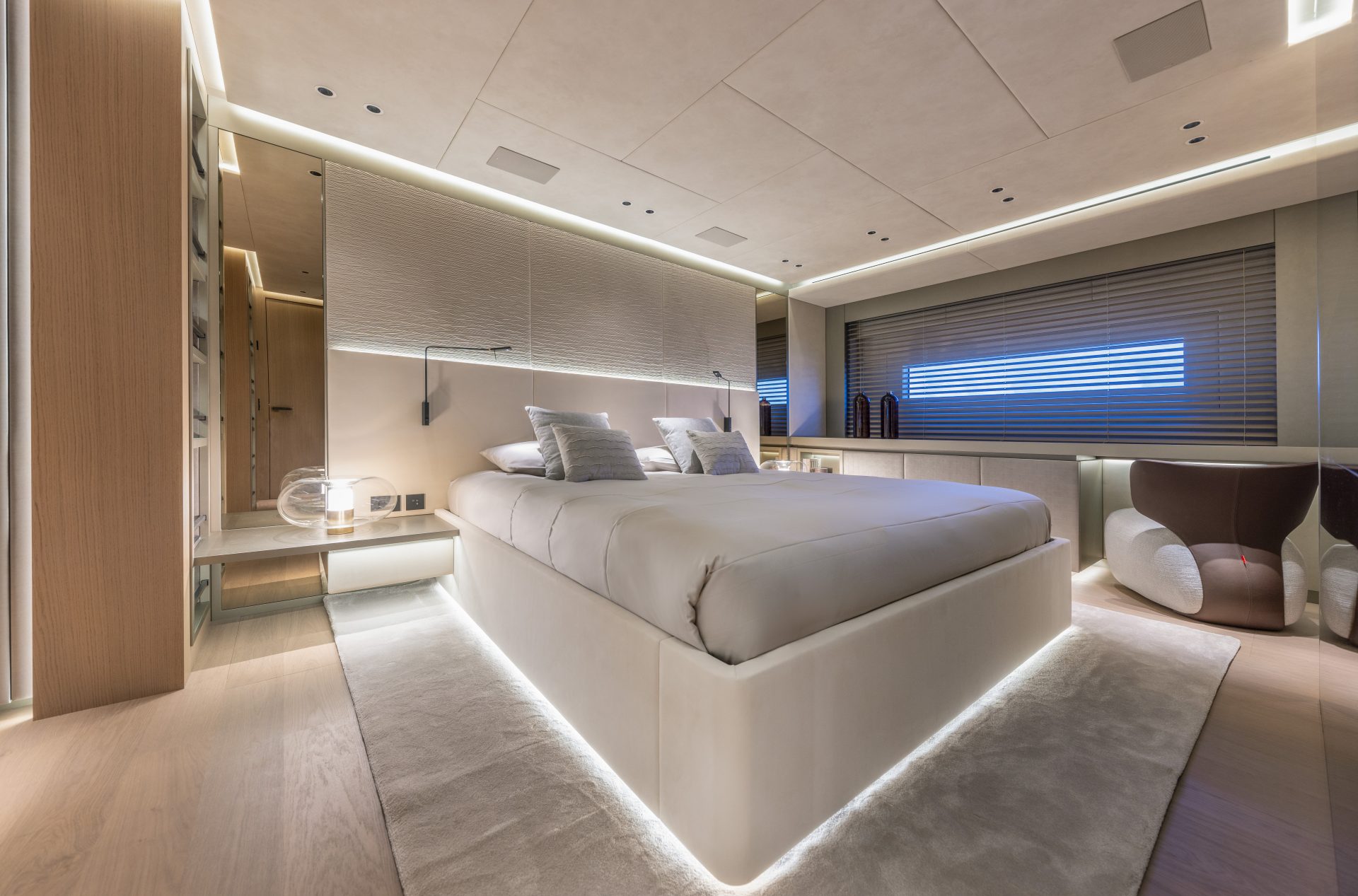 Luxurious Mangusta Yachts master bedroom interior