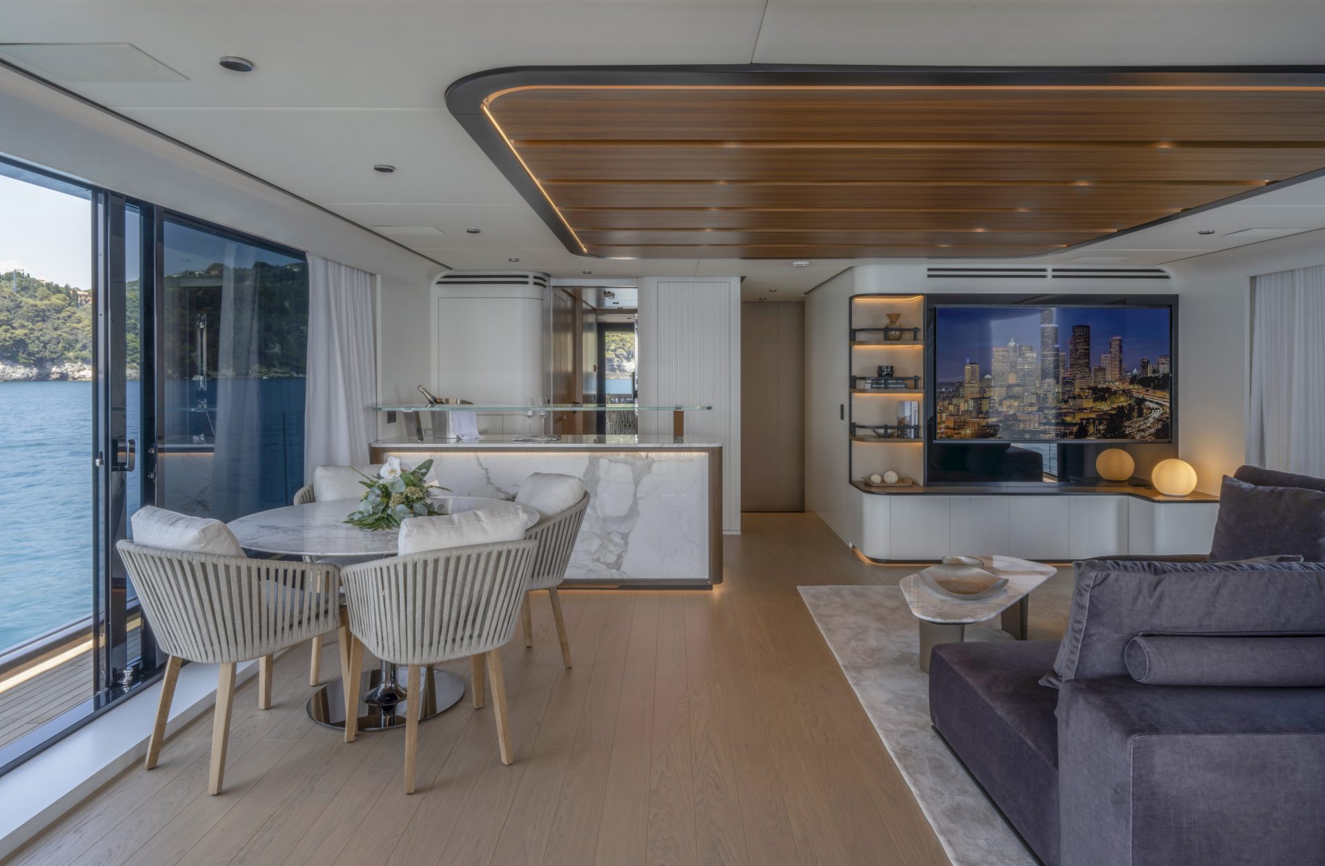 Luxurious Mangusta yacht interior design dining room