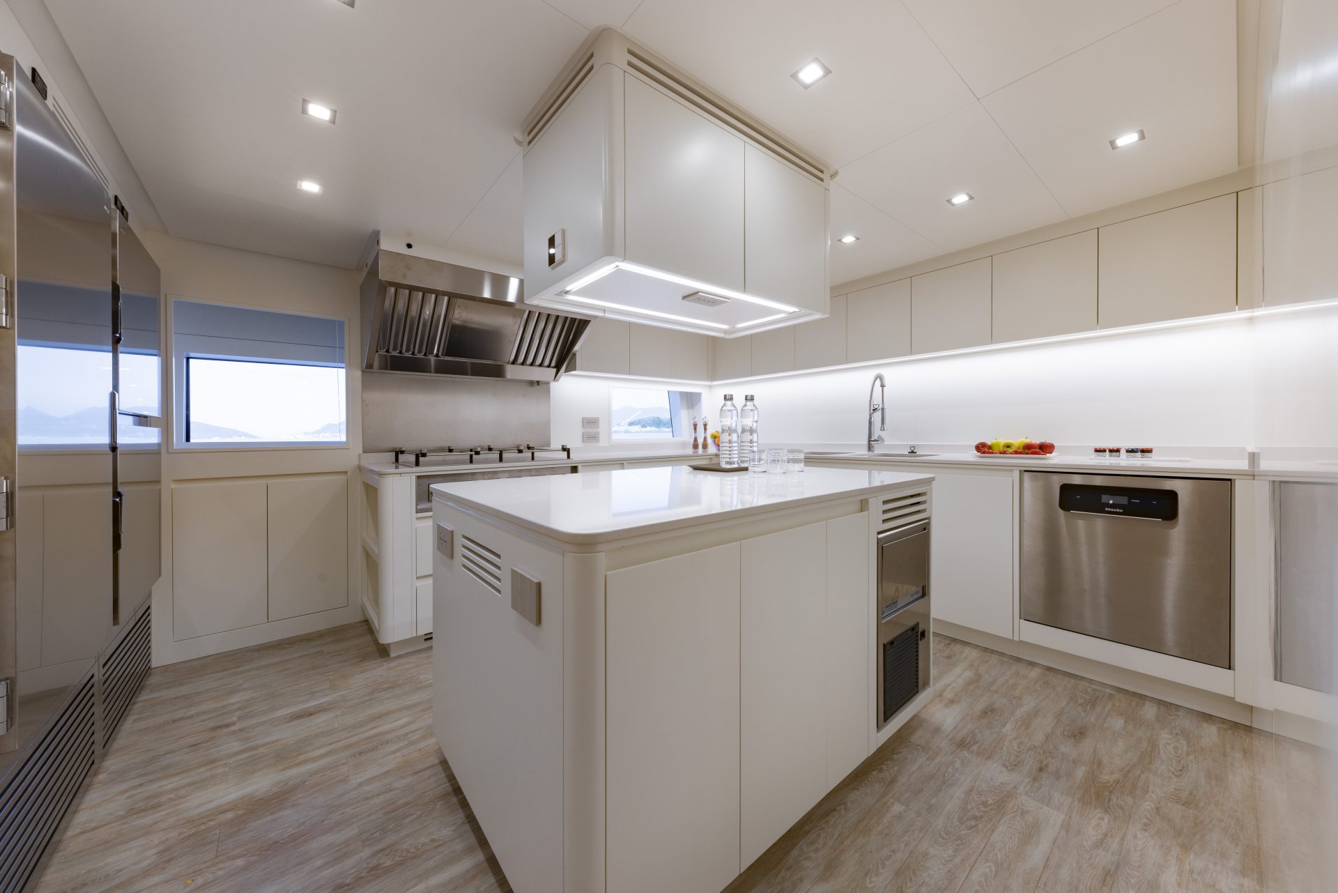 Luxurious yacht kitchen with modern design.