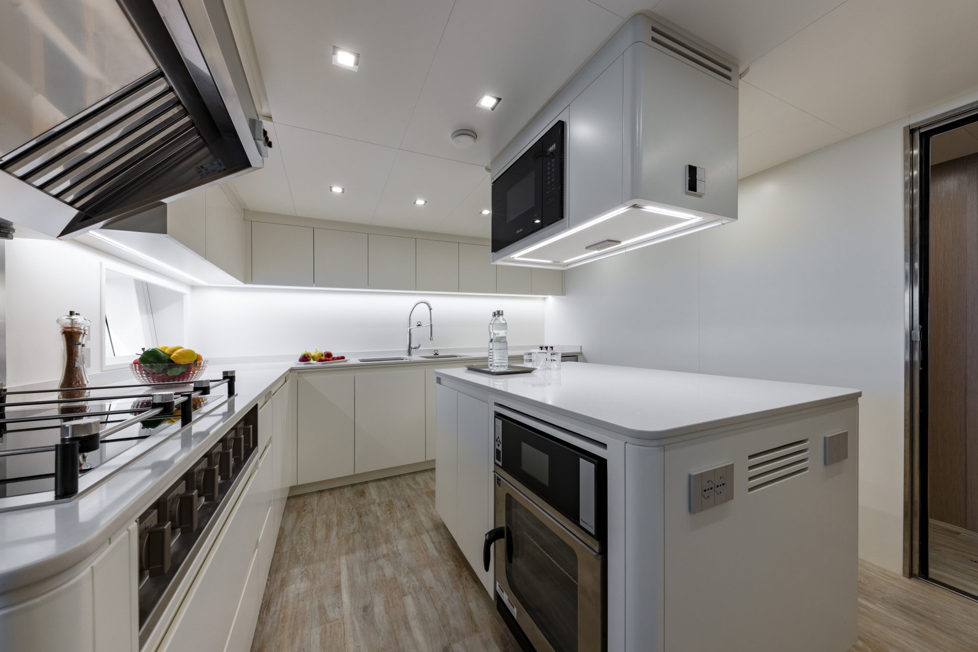 Luxury yacht kitchen with modern appliances