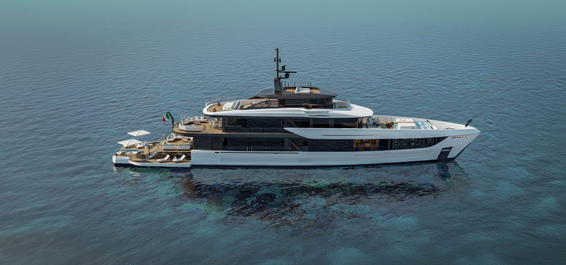 Mangusta yacht cruising on clear blue water