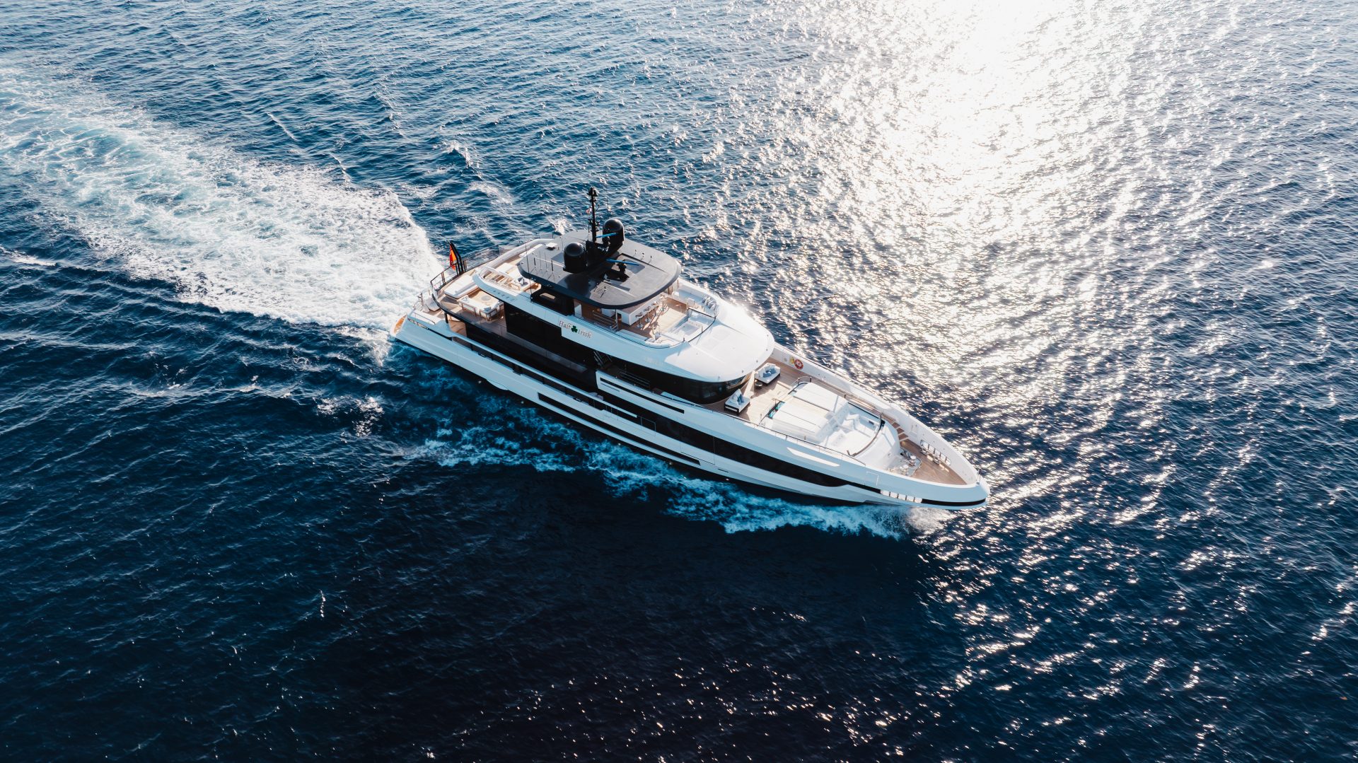 Mangusta Yacht cruising on open blue sea