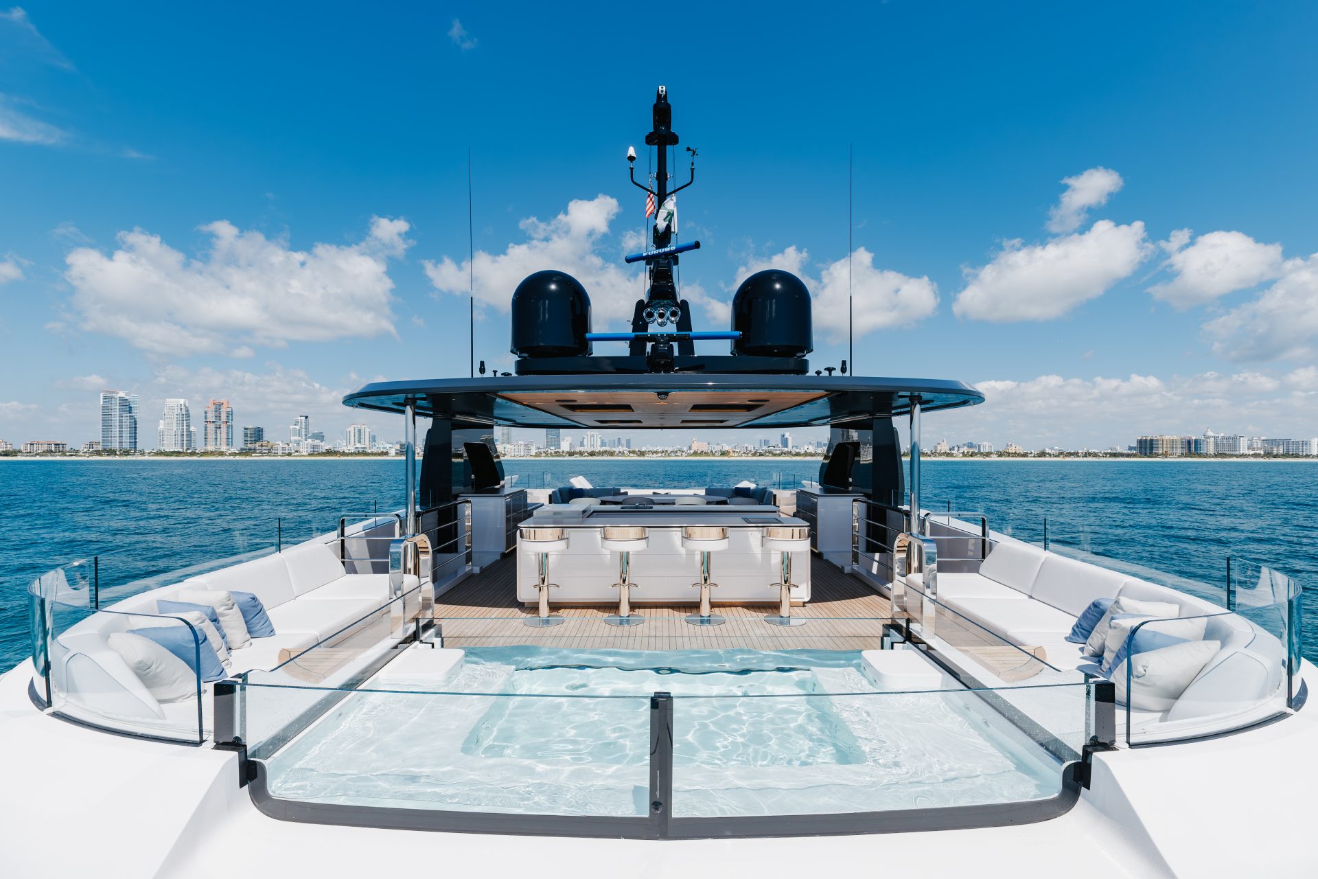 Luxurious yacht deck with pool and ocean view