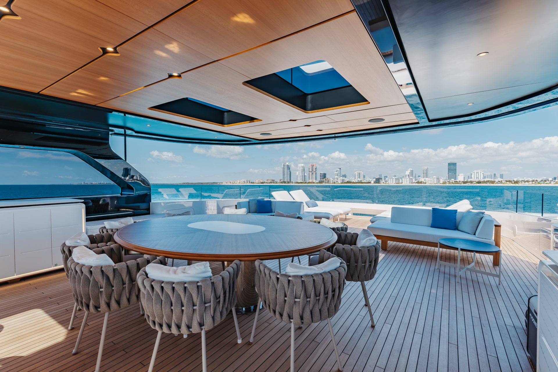 Luxurious deck view on a Mangusta yacht
