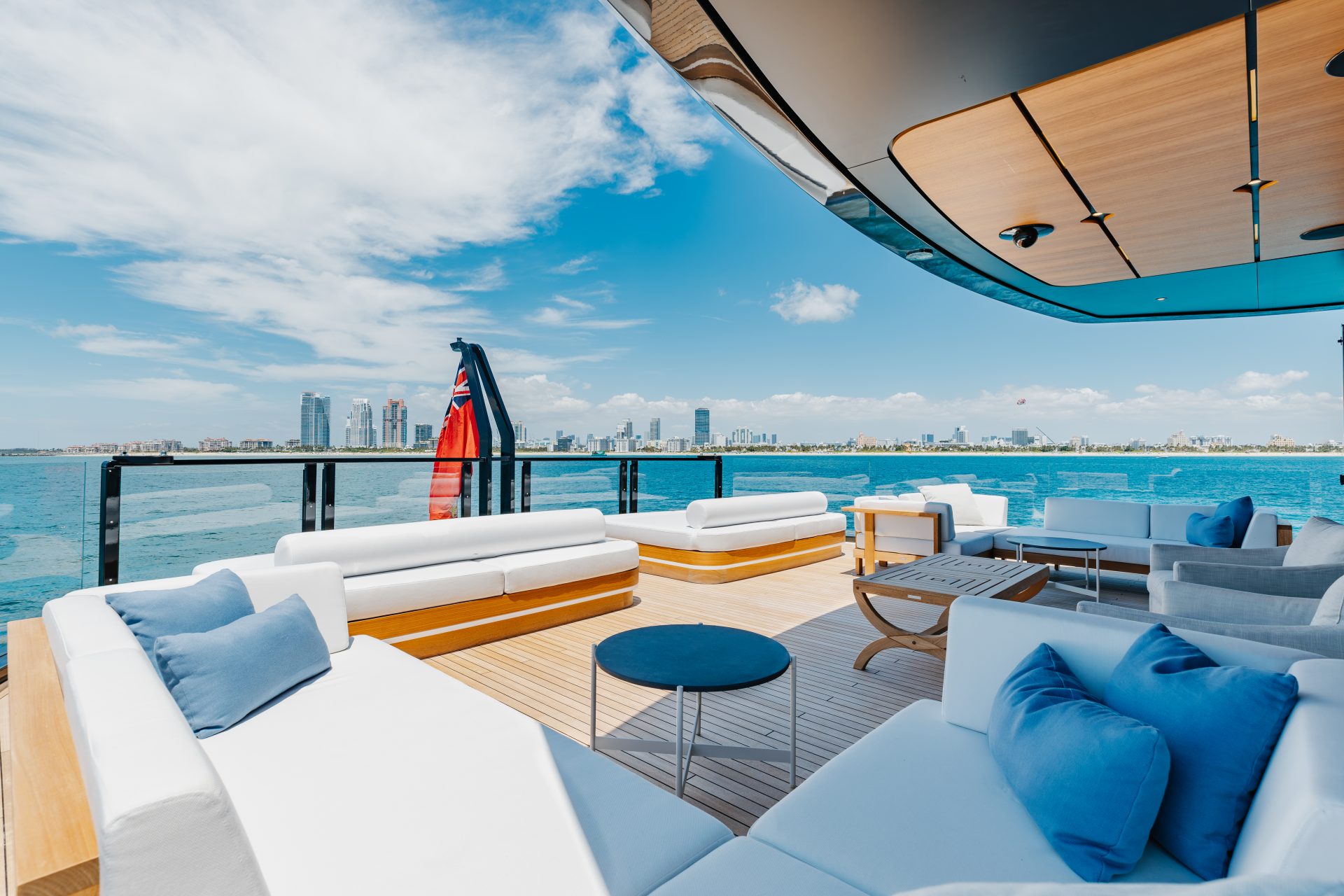 Luxurious deck with ocean view on Mangusta Yacht
