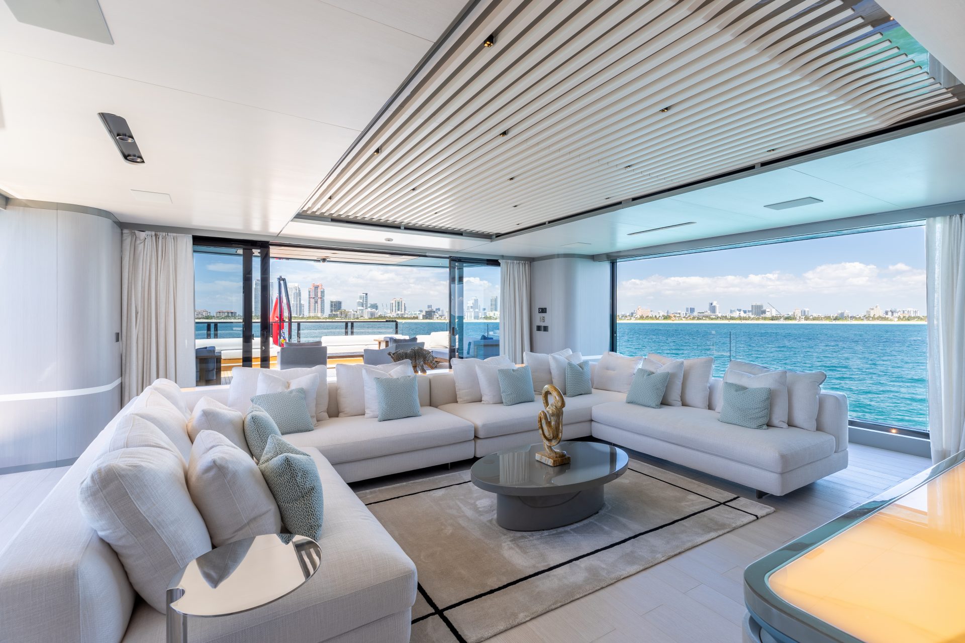 Luxurious yacht interior with ocean view