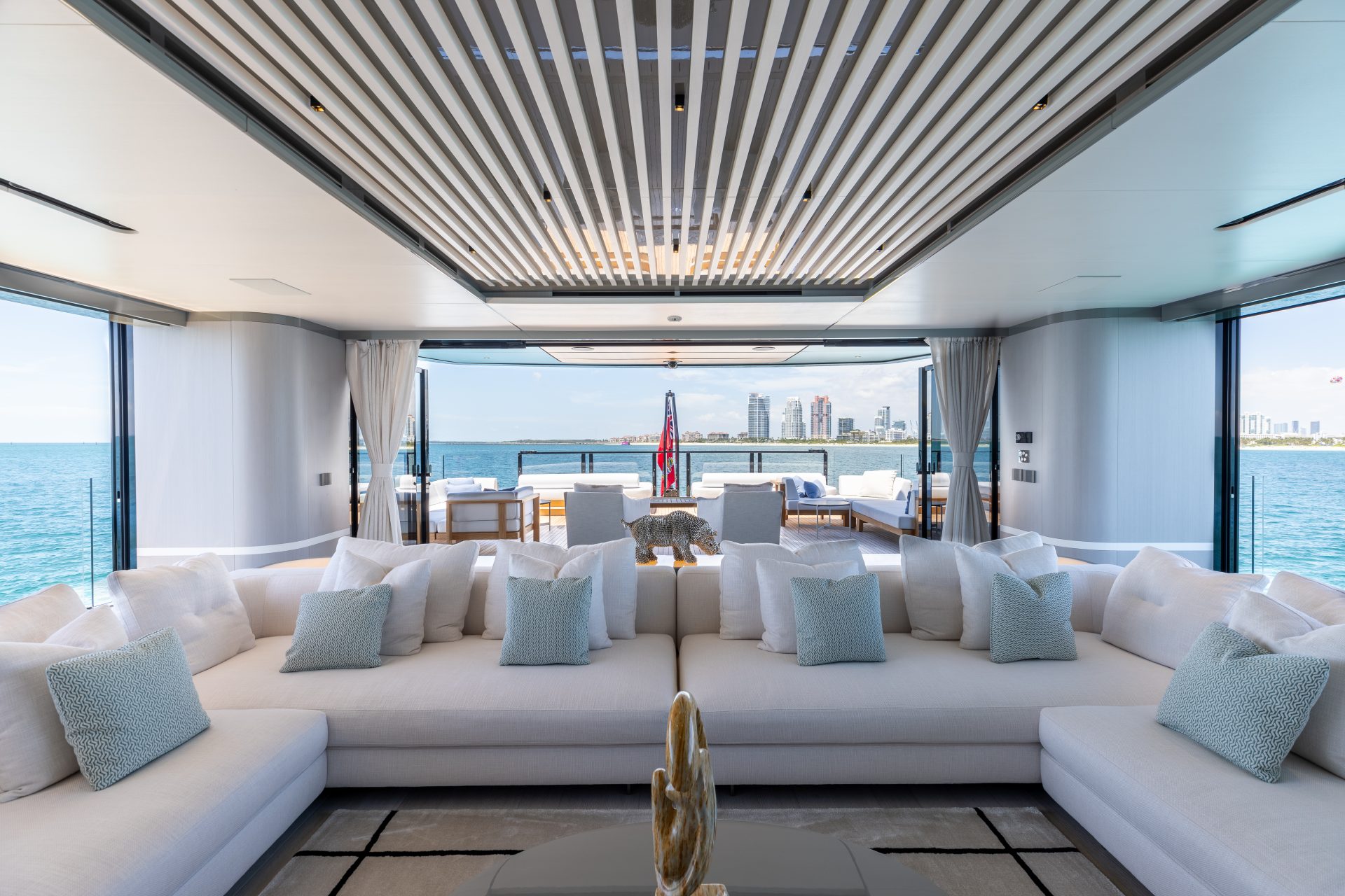 Luxurious Mangusta Yachts interior lounge view