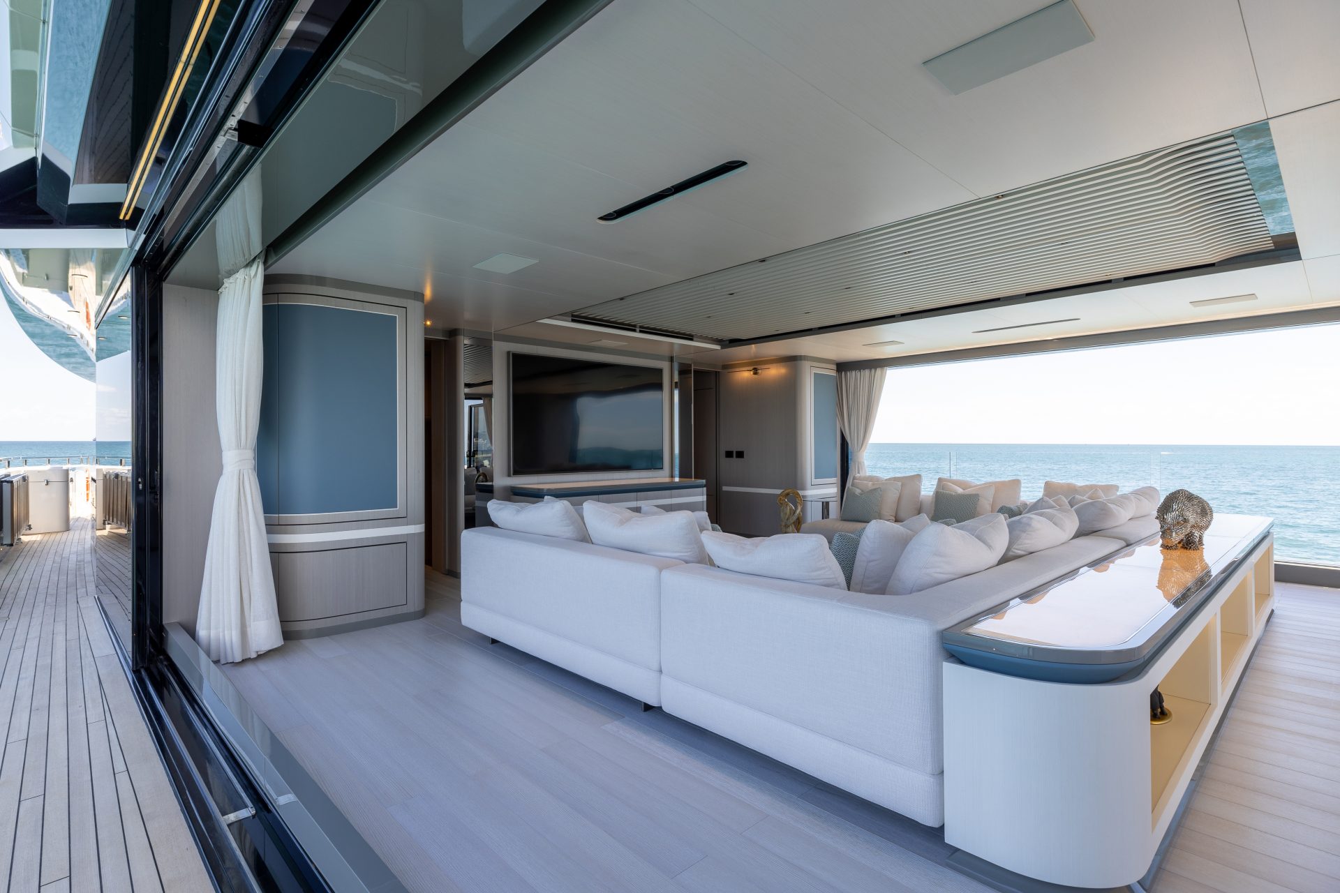 Luxurious yacht lounge with ocean view