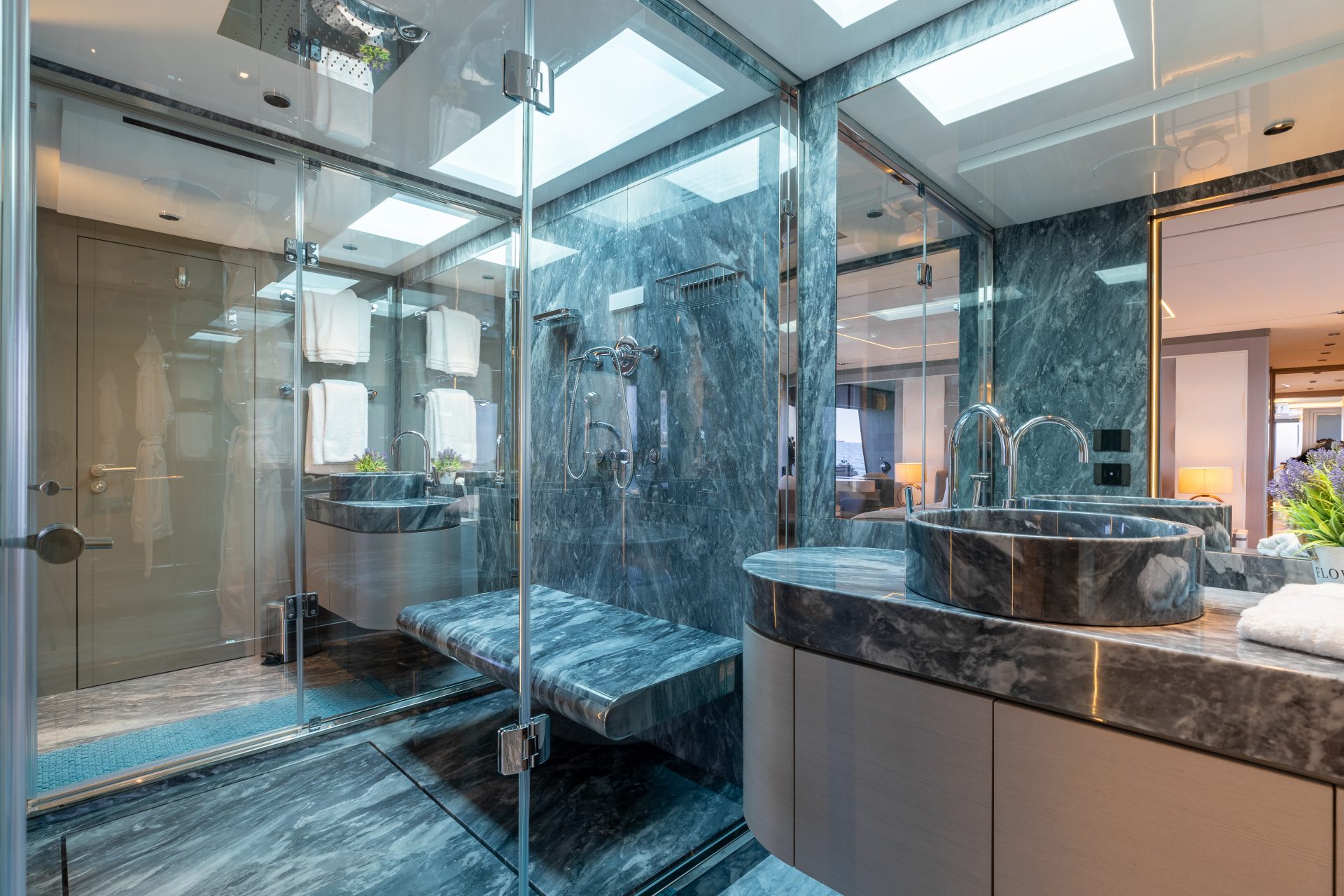 Luxurious yacht marble bathroom interior design