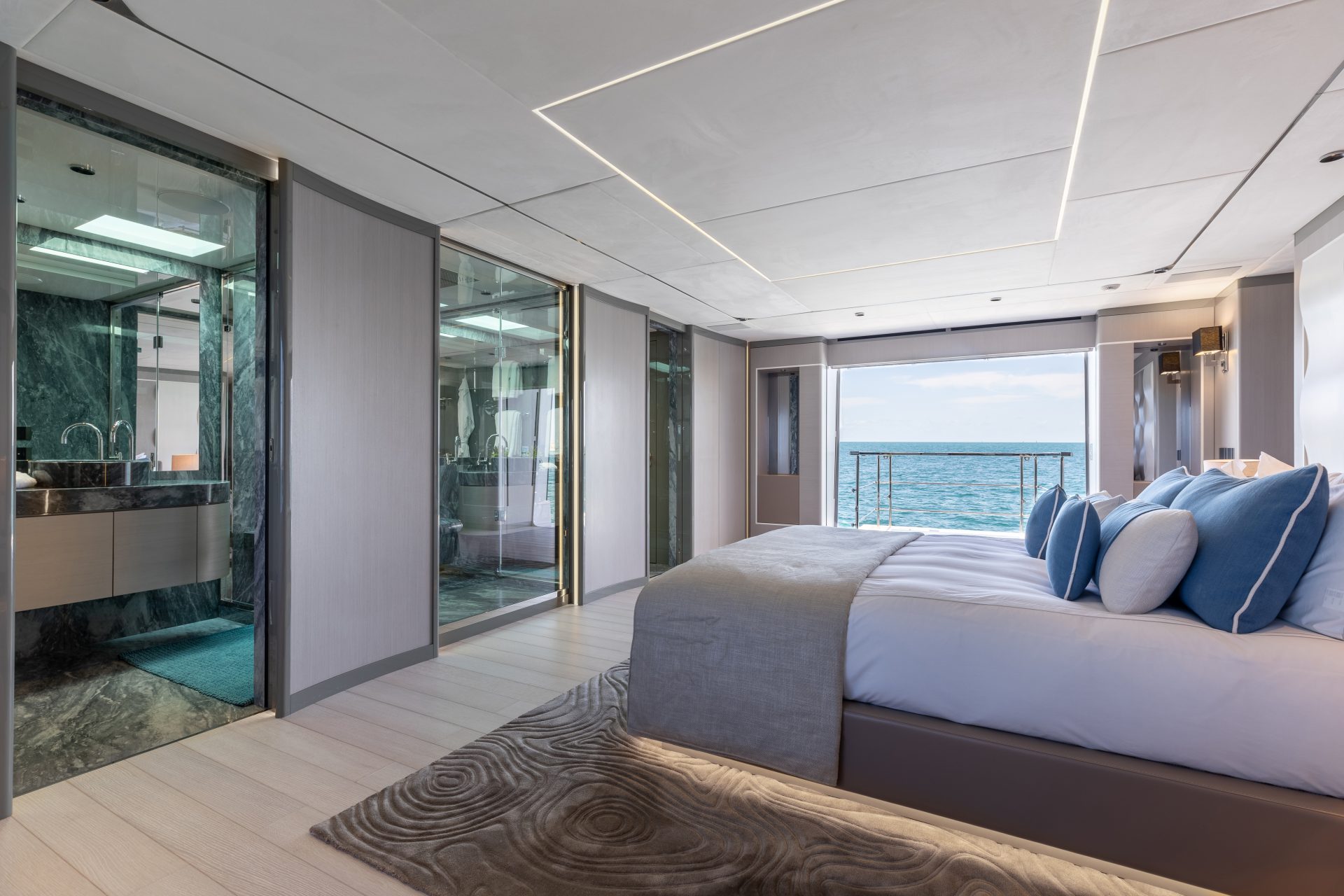Luxury yacht bedroom with ocean view