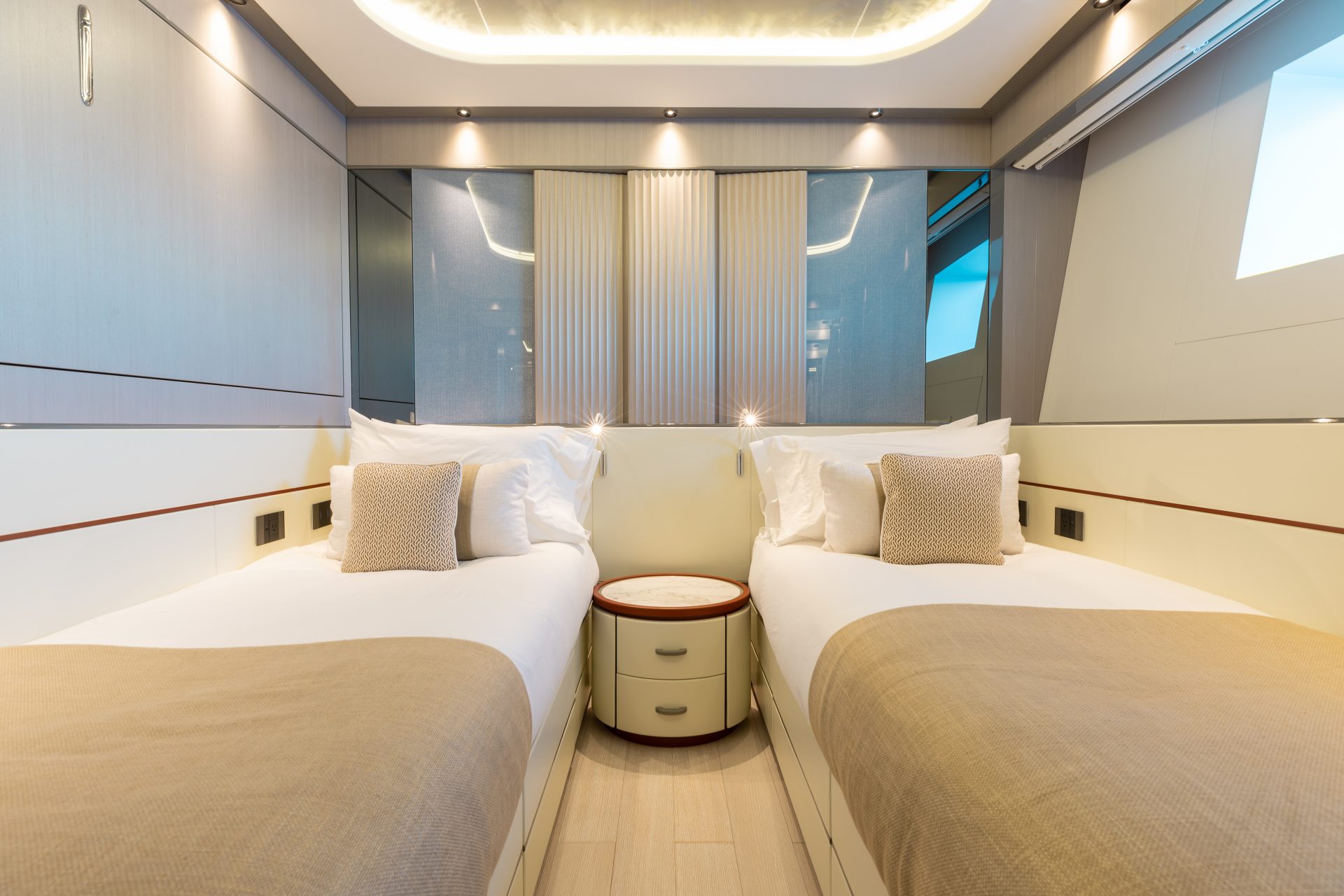 Luxurious twin cabin on Mangusta yacht