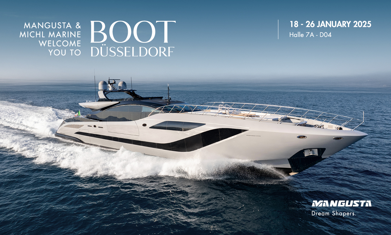 Yacht di lusso Mangusta sul mare durante il Boot Düsseldorf.