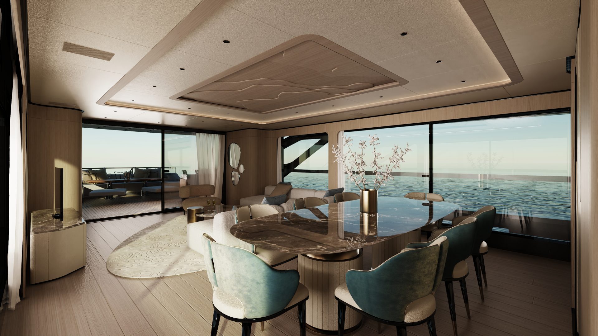 Luxurious dining area on a Mangusta yacht