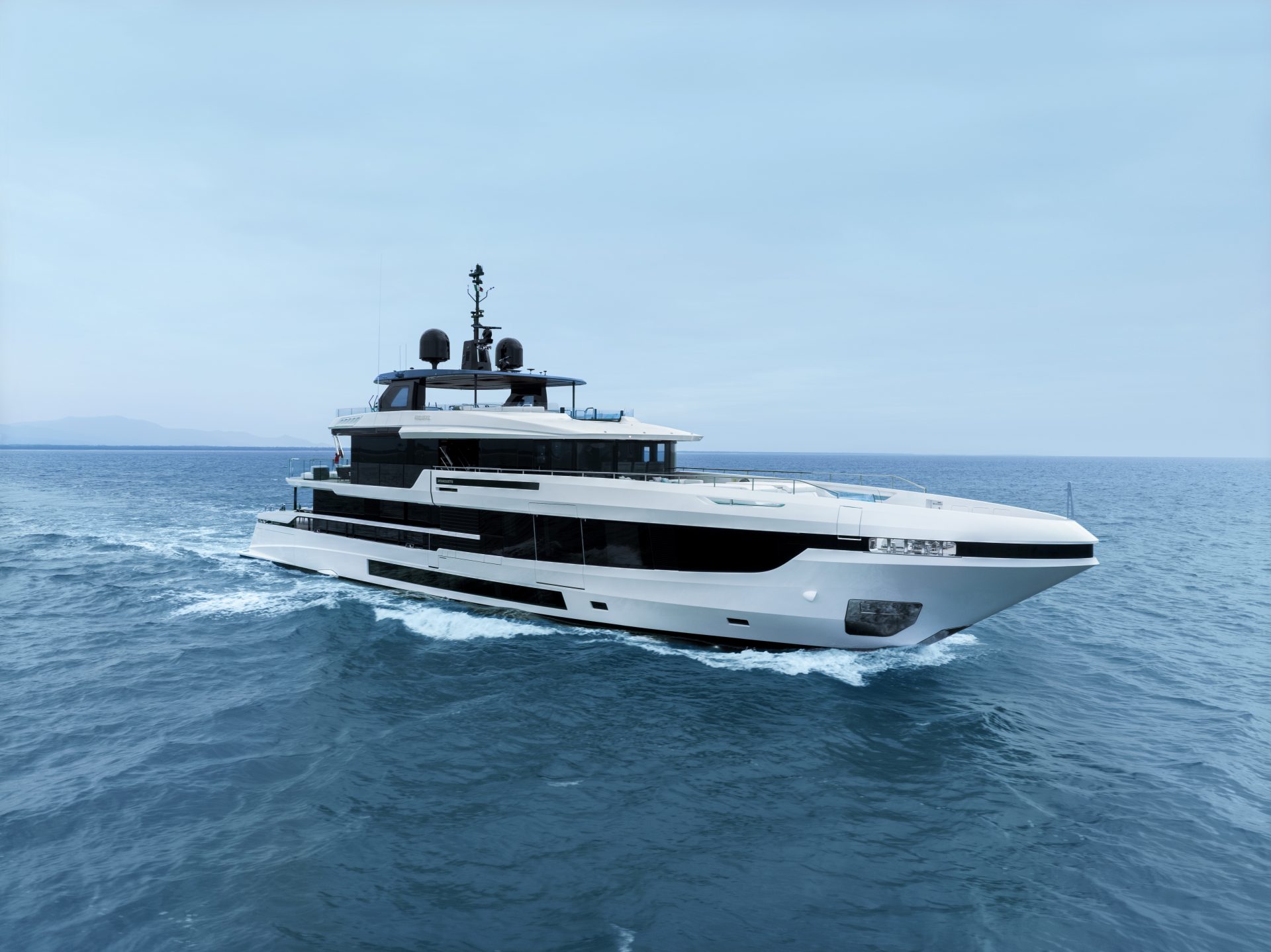 Mangusta yacht cruising on open sea