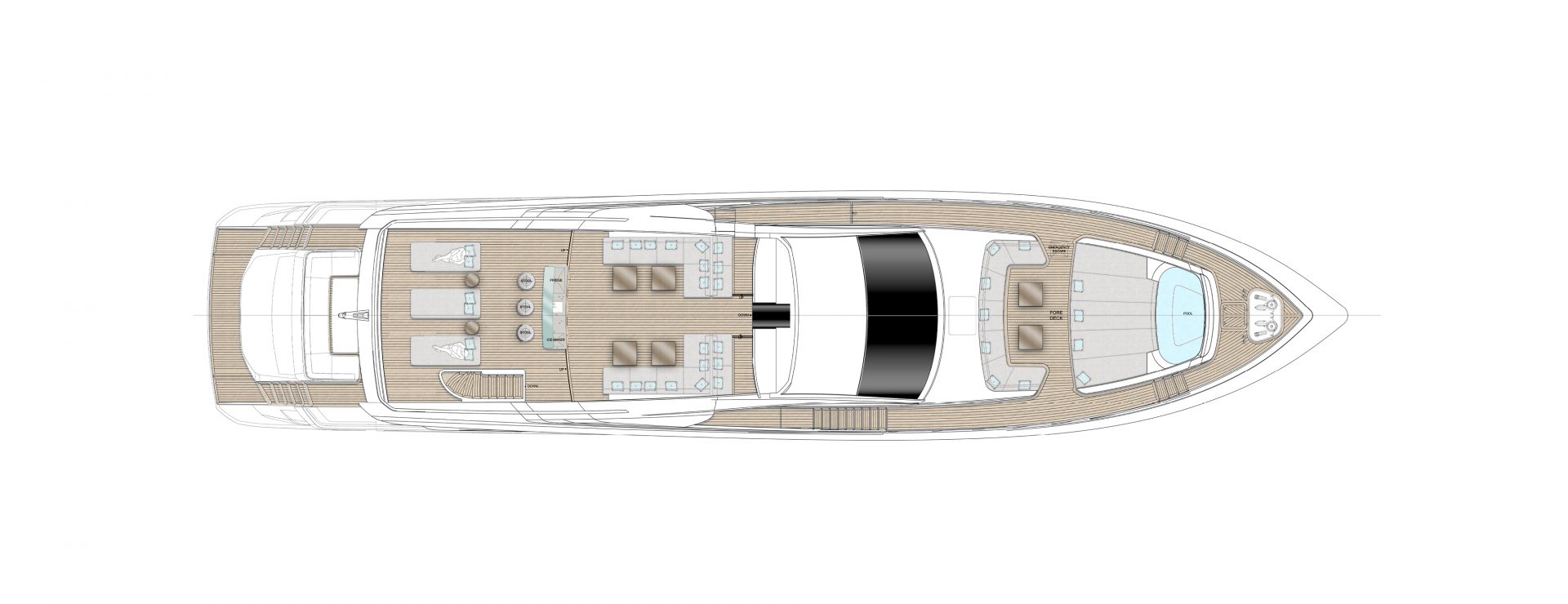 Mangusta Yachts deck layout blueprint