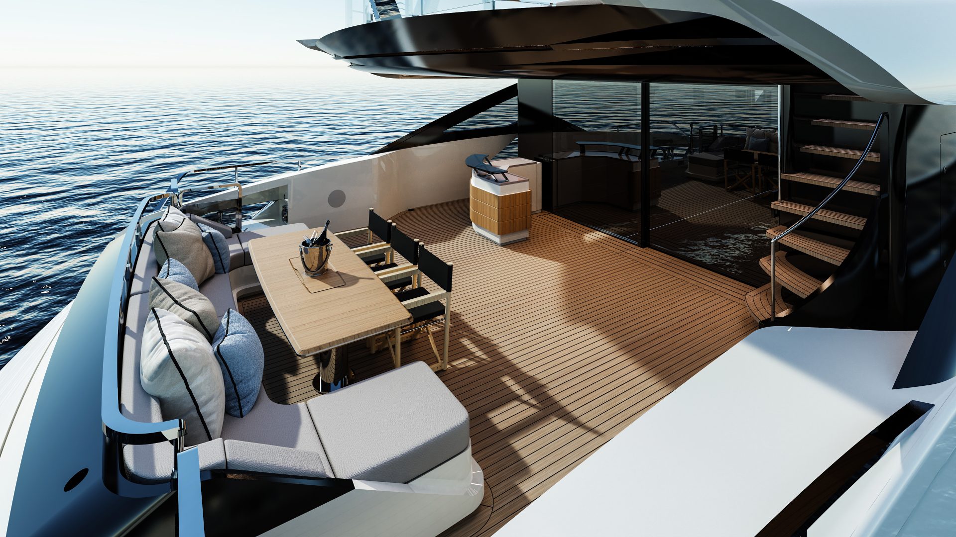 Mangusta Yachts luxury deck with seating area