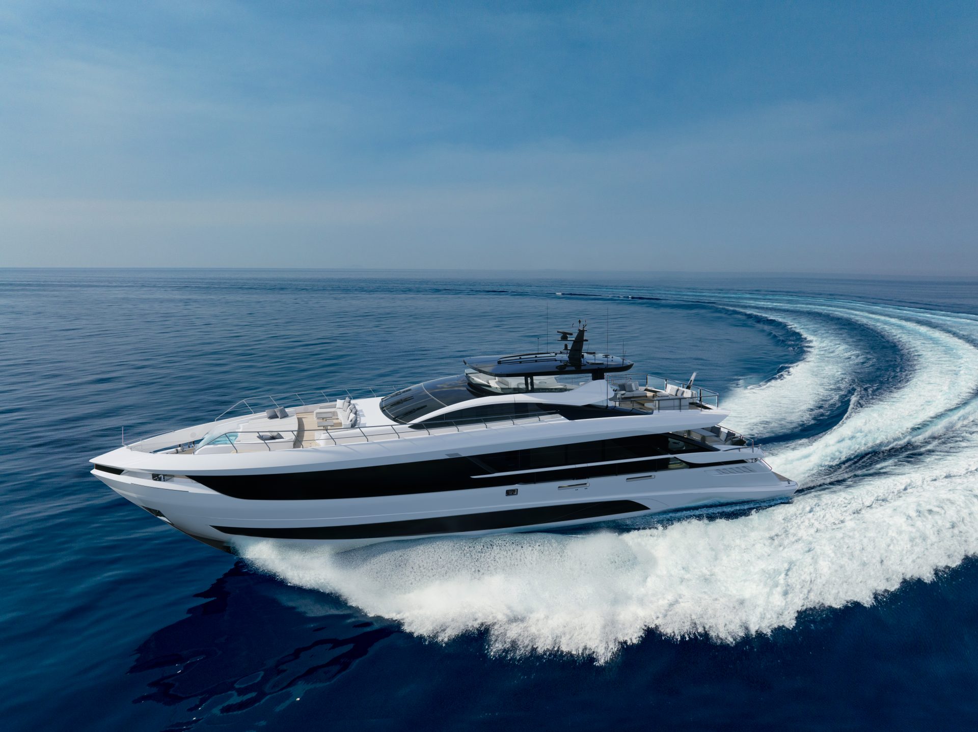 Mangusta yacht cruising on open sea